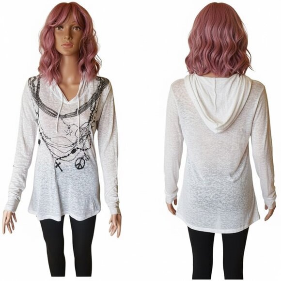 Awake Inc. Graphic Hooded Long Sleeve Top – White – Size L - Picture 2 of 12